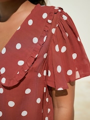 Lunares en marrón/crudo - Blusa de manga corta transparente con cuello bebé - Imagen 5 de 8