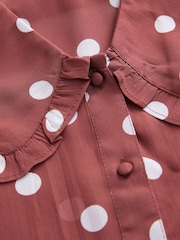 Lunares en marrón/crudo - Blusa de manga corta transparente con cuello bebé - Imagen 7 de 8