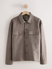Mushroom Brown Smart Linen Look Shacket - Image 1 of 4