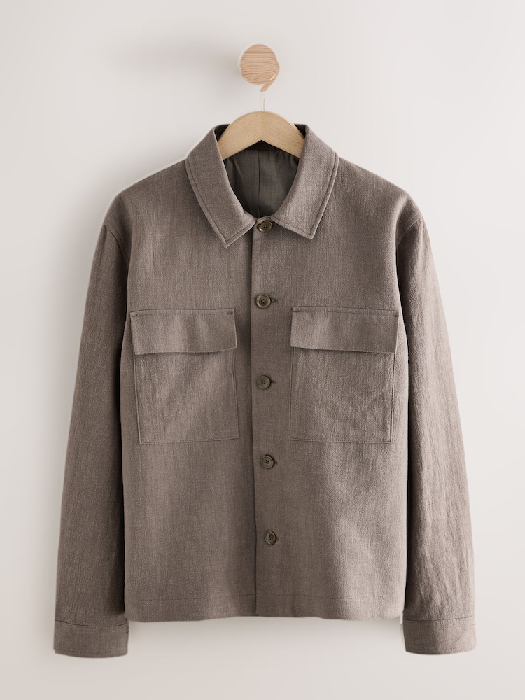Mushroom Brown Smart Linen Look Shacket - Image 1 of 4