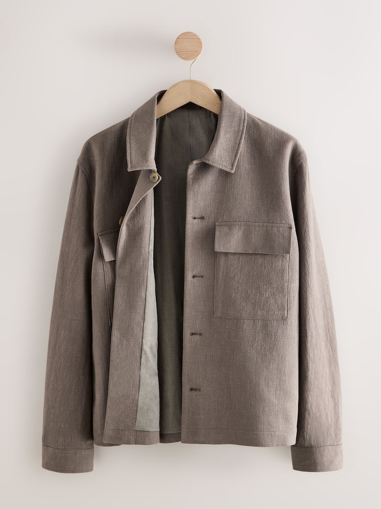 Mushroom Brown Smart Linen Look Shacket - Image 2 of 4