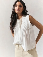 White Embroidered Pintuck Sleeveless Top - Image 1 of 8