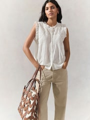 White Embroidered Pintuck Sleeveless Top - Image 3 of 8