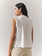 White Embroidered Pintuck Sleeveless Top - Image 4 of 8