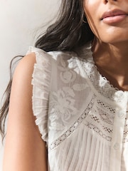 White Embroidered Pintuck Sleeveless Top - Image 5 of 8