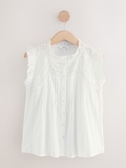 White Embroidered Pintuck Sleeveless Top - Image 6 of 8