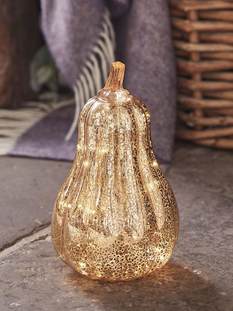 Lights4fun Mercury Gold Squash Light Up Pumpkin Decoration - Image 1 of 4 Lights4fun Mercury Gold Squash Light Up Pumpkin Decoration - Image 1 of 4