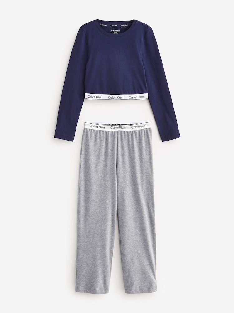 Calvin Klein Grey Knit Pyjama Set With Modern Cotton - Image 1 of 1