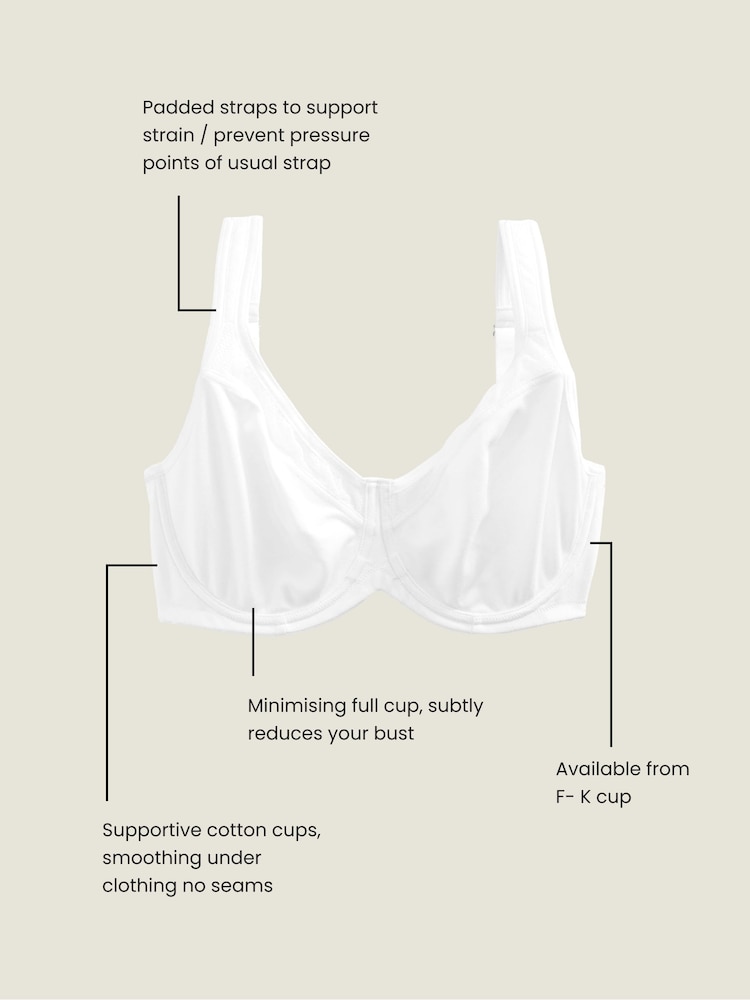 White F-K Ultimate Support Cotton Minimiser Padded Strap Bra - Image 4 of 9