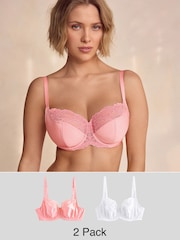 Koraalrood/ecru - DD+ Non Pad Wired Full Cup Microfibre Lace Bra - Image 1 of 13