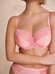 Koraalrood/ecru - DD+ Non Pad Wired Full Cup Microfibre Lace Bra - Image 4 of 13