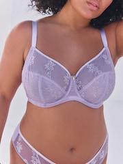 Lilac Purple Non Pad Full Cup F-K Ultimate Support Floral Embroidery Non Pad Bra - Image 3 of 8