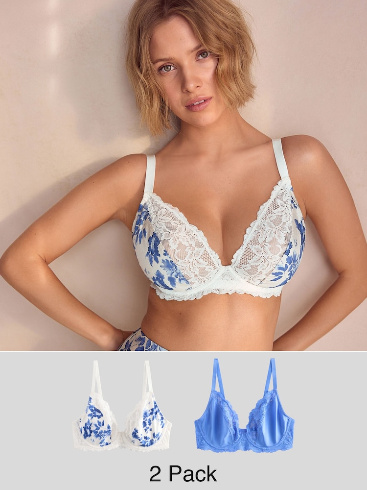 Print/Plain DD+ Non Pad Plunge DD+ Non Pad Full Cup Wired Plunge Microfibre Lace Bras 2 Pack - Image 1 of 11 Print/Plain DD+ Non Pad Plunge DD+ Non Pad Full Cup Wired Plunge Microfibre Lace Bras 2 Pack - Image 1 of 11