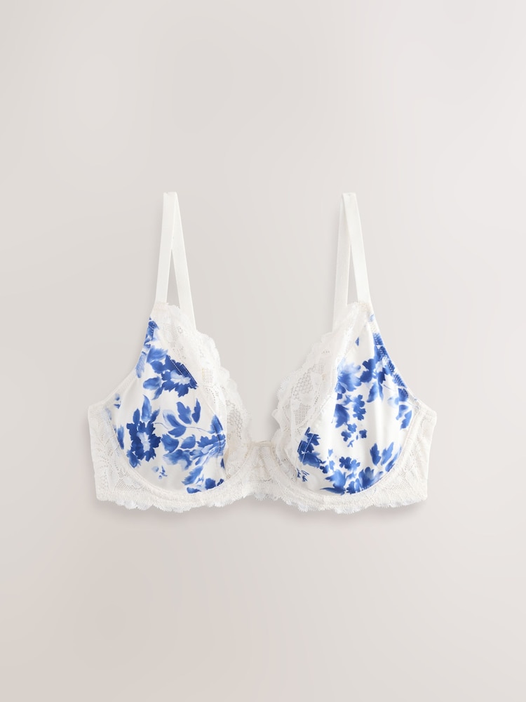 Met print/effen - DD+ Non Pad Full Cup Wired Plunge Microfibre Lace Bras 2 Pack - Image 7 of 11