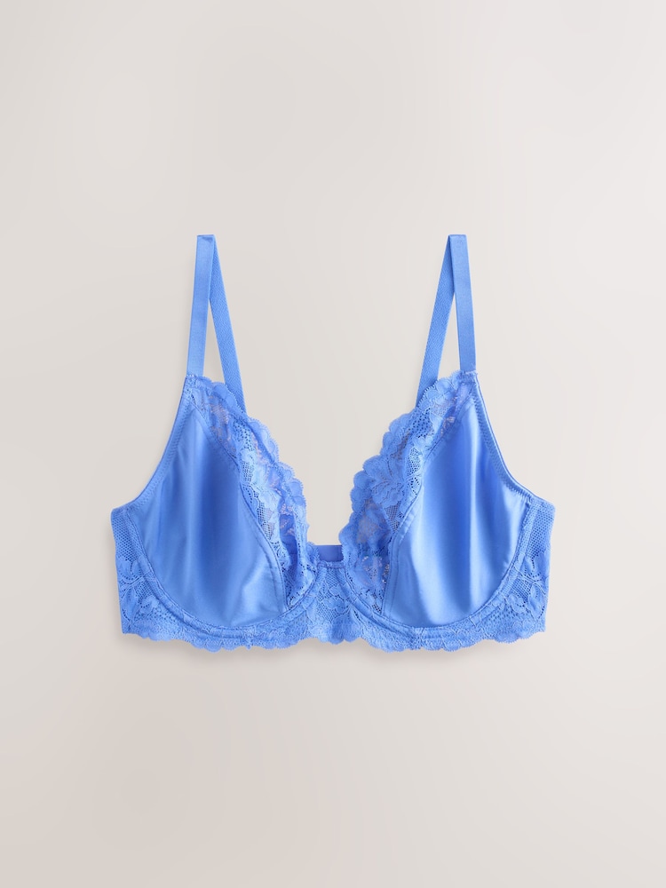Met print/effen - DD+ Non Pad Full Cup Wired Plunge Microfibre Lace Bras 2 Pack - Image 8 of 11