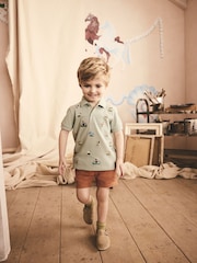 Green Cath Kidston All-Over-Embroidered Short Sleeve Polo Shirt (3mths-7yrs) - Image 2 of 9
