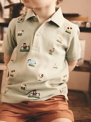 Green Cath Kidston All-Over-Embroidered Short Sleeve Polo Shirt (3mths-7yrs) - Image 4 of 9
