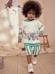 Green/White Cath Kidston Long Sleeve Sweatshirt & Stripe Shorts Set (3mths-7yrs) - Image 1 of 11