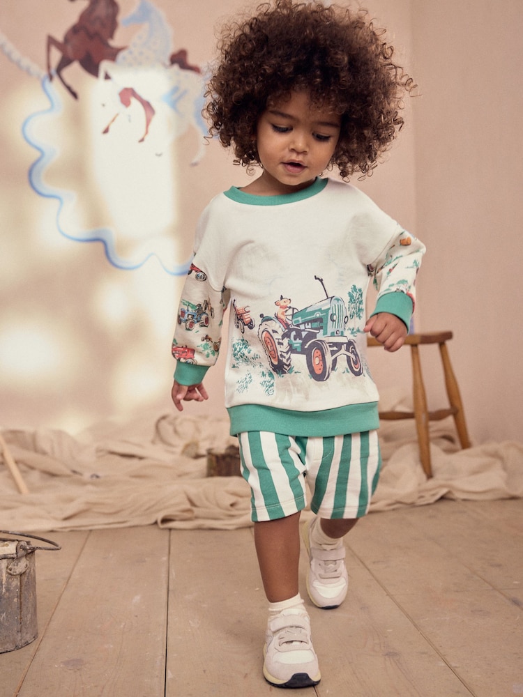 Green/White Cath Kidston Long Sleeve Sweatshirt & Stripe Shorts Set (3mths-7yrs) - Image 1 of 11