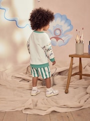 Green/White Cath Kidston Long Sleeve Sweatshirt & Stripe Shorts Set (3mths-7yrs) - Image 2 of 11