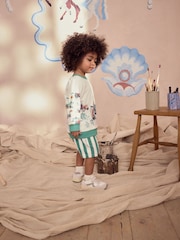 Green/White Cath Kidston Long Sleeve Sweatshirt & Stripe Shorts Set (3mths-7yrs) - Image 3 of 11