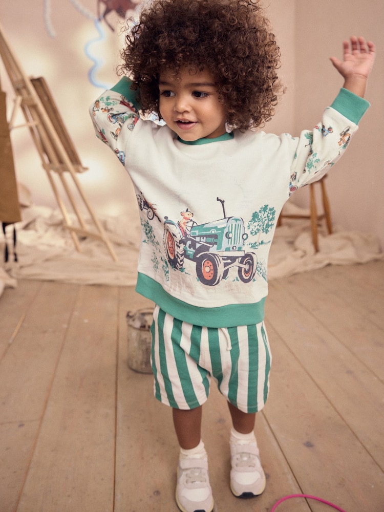 Green/White Cath Kidston Long Sleeve Sweatshirt & Stripe Shorts Set (3mths-7yrs) - Image 4 of 11