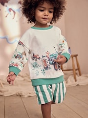 Green/White Cath Kidston Long Sleeve Sweatshirt & Stripe Shorts Set (3mths-7yrs) - Image 5 of 11