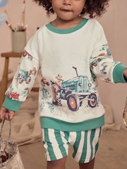 Green/White Cath Kidston Long Sleeve Sweatshirt & Stripe Shorts Set (3mths-7yrs) - Image 6 of 11