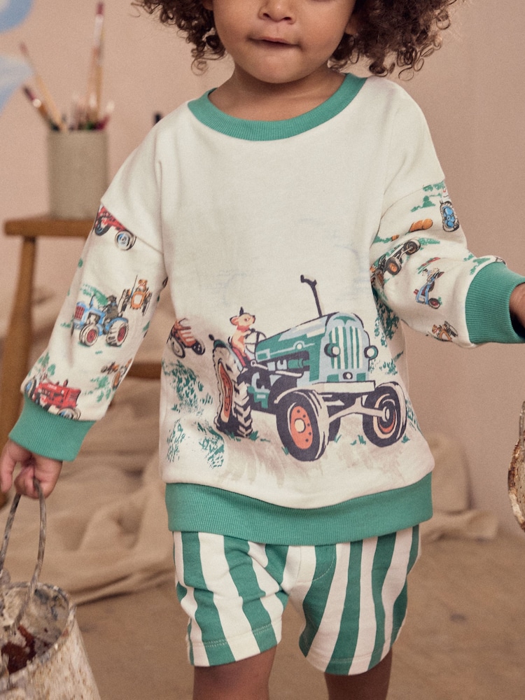 Green/White Cath Kidston Long Sleeve Sweatshirt & Stripe Shorts Set (3mths-7yrs) - Image 6 of 11