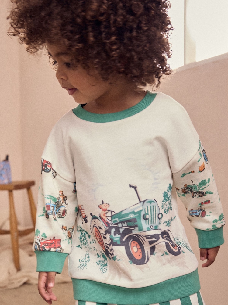 Green/White Cath Kidston Long Sleeve Sweatshirt & Stripe Shorts Set (3mths-7yrs) - Image 7 of 11