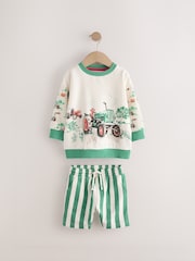 Green/White Cath Kidston Long Sleeve Sweatshirt & Stripe Shorts Set (3mths-7yrs) - Image 8 of 11