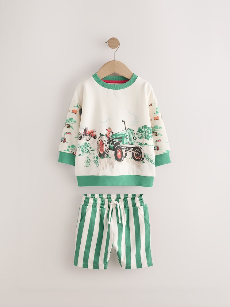 Green/White Cath Kidston Long Sleeve Sweatshirt & Stripe Shorts Set (3mths-7yrs) - Image 8 of 11