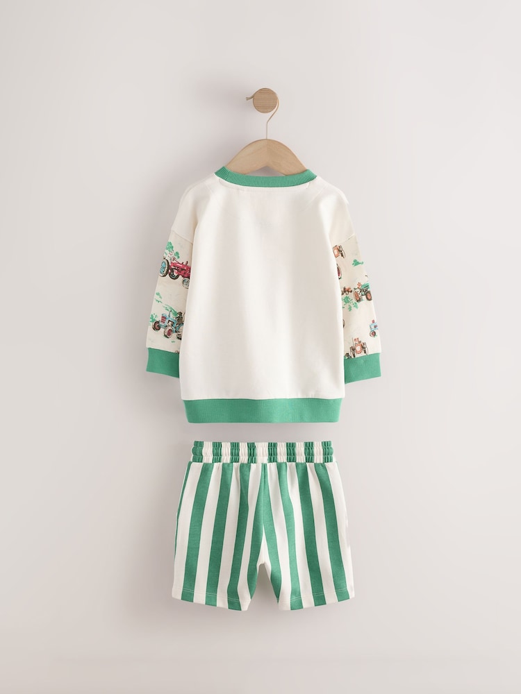 Green/White Cath Kidston Long Sleeve Sweatshirt & Stripe Shorts Set (3mths-7yrs) - Image 9 of 11