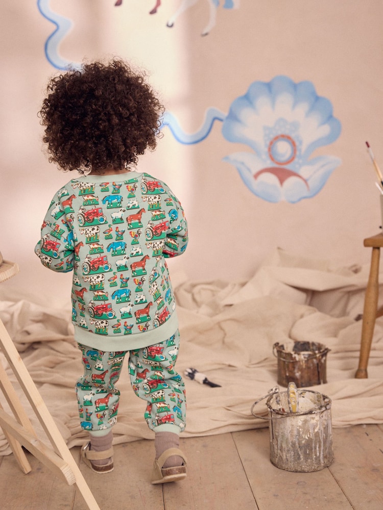 Green Cath Kidston Long Sleeve All-Over-Print Sweatshirt & Joggers Set (3mths-7yrs) - Image 2 of 13