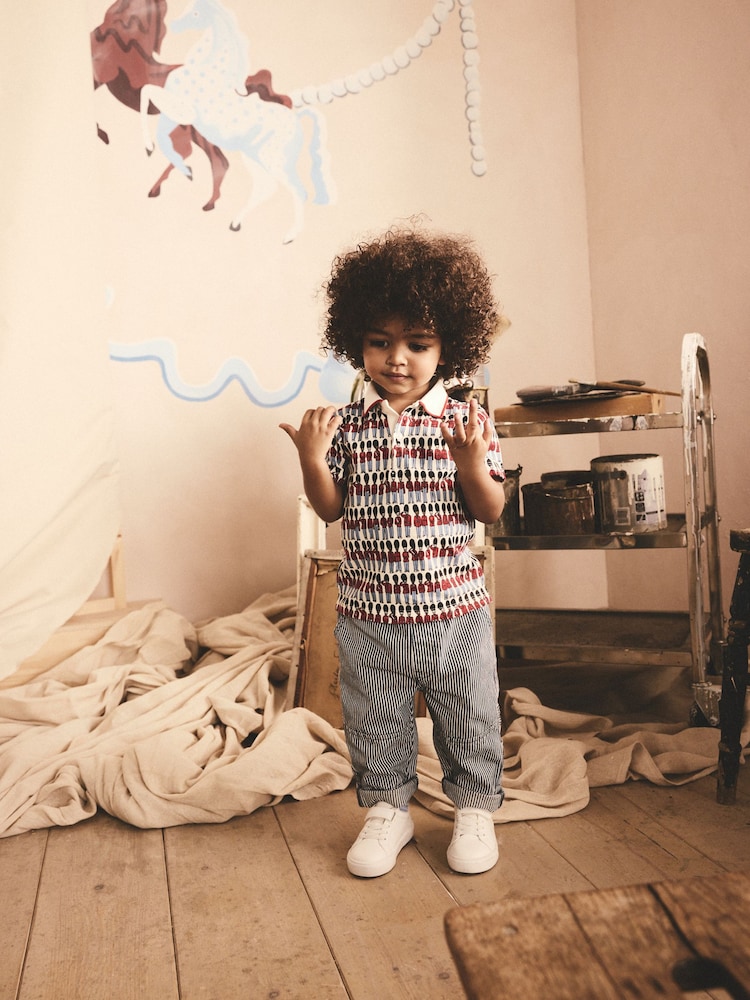 Navy/Red Cath Kidston 100% Cotton All-Over-Print Short Sleeve Polo Shirt (3mths-7yrs) - Image 1 of 9