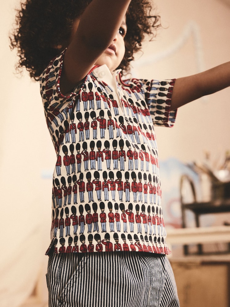 Navy/Red Cath Kidston 100% Cotton All-Over-Print Short Sleeve Polo Shirt (3mths-7yrs) - Image 5 of 9