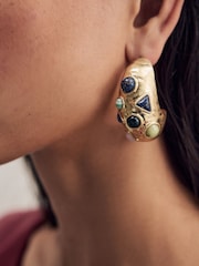 Gold Tone Molten Hoop Earrings - Image 3 of 4