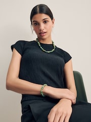 Green Round Beaded Necklace - Image 4 of 4