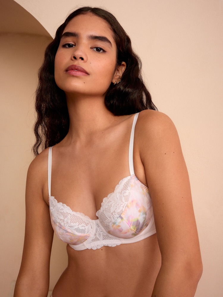 Cream/Pink 2 Pack Floral Print Non Pad Full Cup Bra - Image 2 of 12
