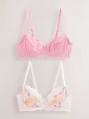 Cream/Pink 2 Pack Floral Print Non Pad Full Cup Bra - Image 8 of 12