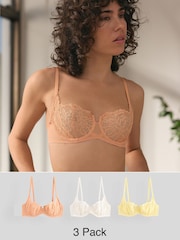 Lemon Yellow Non Pad Balcony Lace Bras 3 Pack A-E - Image 1 of 13