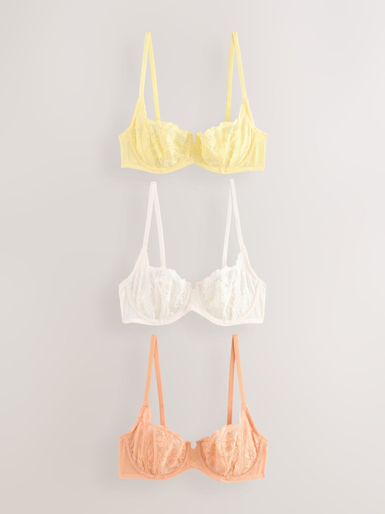 Lemon Yellow Non Pad Balcony Lace Bras 3 Pack - Image 3 of 7
