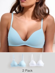 Blue/White Push Up Padded Non Wired Smoothing Bras 2 Pack A-E - Image 1 of 11