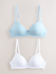 Blue/White Push Up Padded Non Wired Smoothing Bras 2 Pack A-E - Image 6 of 11