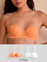Orange/Blanc - Soutiens-gorge multi-voies sans bretelles à Dentelle légèrement rembourrés Lot de 2 - Image 1 de 11