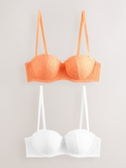 Orange/Blanc - Soutiens-gorge multi-voies sans bretelles à Dentelle légèrement rembourrés Lot de 2 - Image 6 de 11