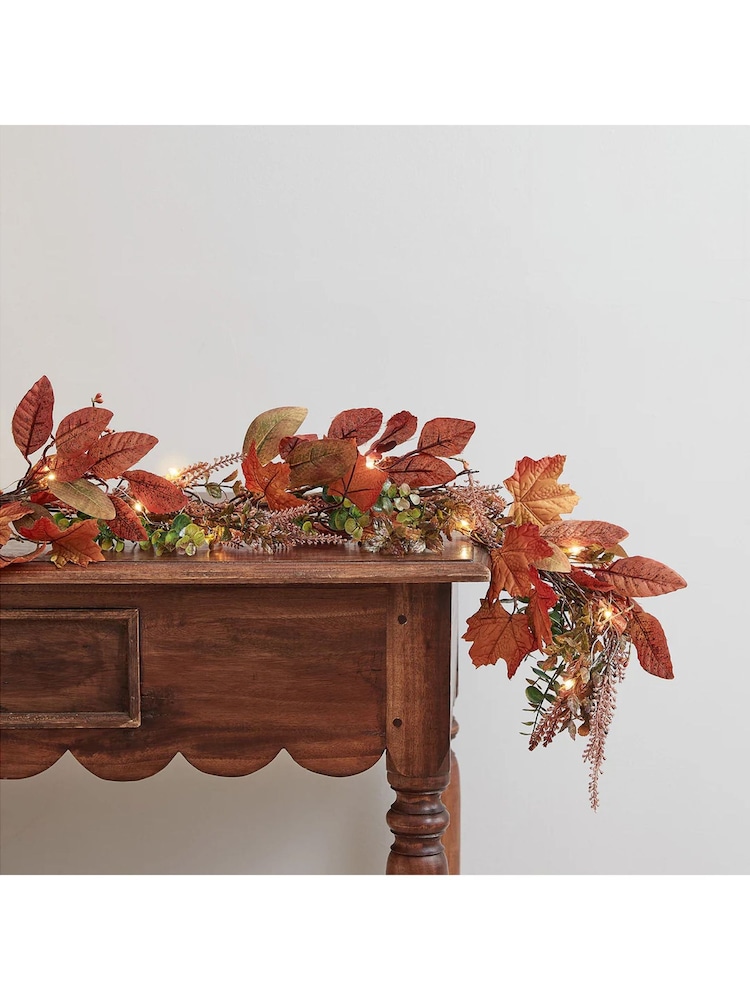 Lights4fun 2m Pre Lit Maple Leaf Autumn Trio Garland - Image 1 of 1