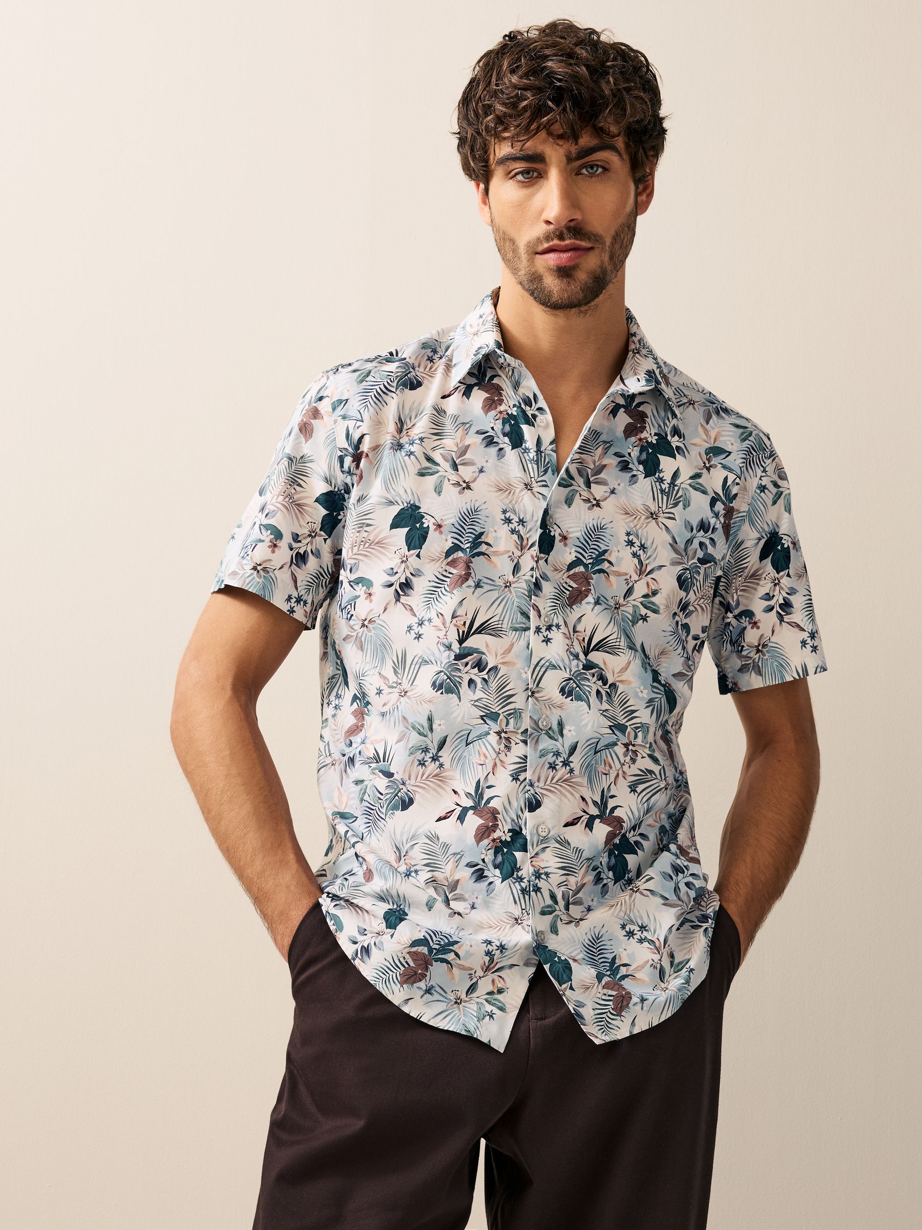 Buy Ecru Hawaiian Regular Fit Cotton Blend Printed Short Sleeve Shirt from  Next Luxembourg