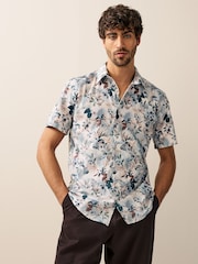 Ecru Hawaiian Regular Fit Print Short Sleeve Shirt - Image 1 of 7