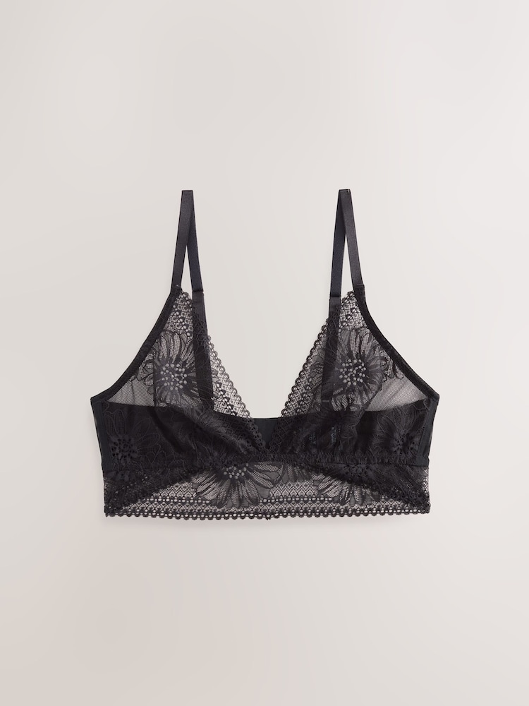 Black Floral Print Lace Non Pad Bralette - Image 7 of 9